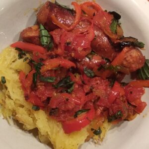 Spaghetti Squash with Peppers and Cajun Sausage